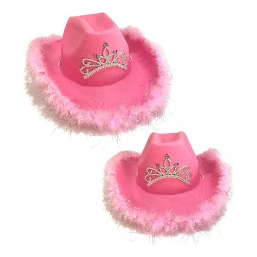 Sombrero Cowboy Vaquera Rosa Corona Peluche Cowgirl