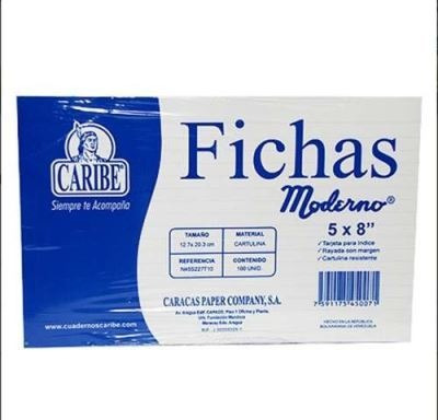 Fichas Grandes Modernos Caribe 12.7x20.3cm 5x8 Paqx100