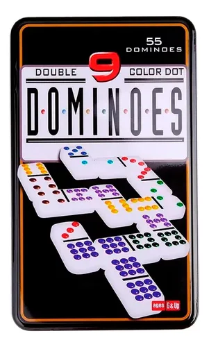 Dominó 55 Fichas A Color Doble 9 Juego De Mesa Caja Metálica