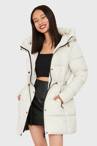 Parka Midi Acolchada Gorro Blanco Invierno Nicopoly