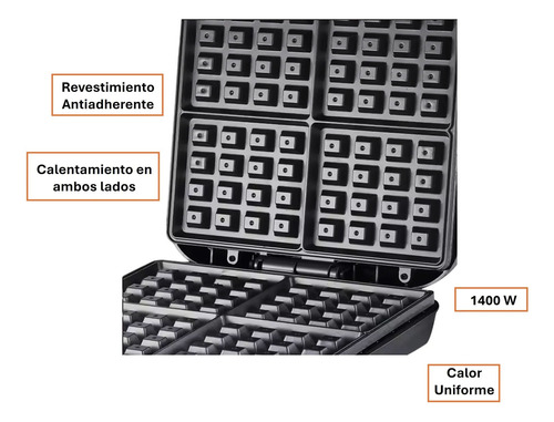 Wafflera Electrica Maquina Antiadherente De 4 Waffles Grande