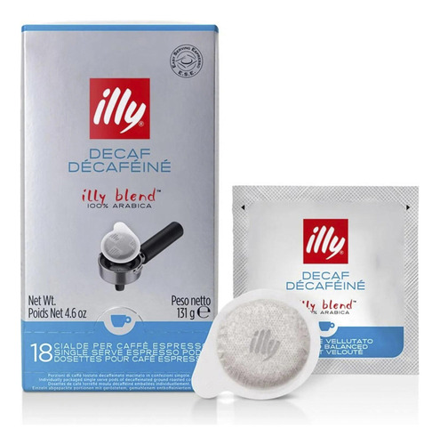 18 Pods/cialdas Café Descafeinado Illy Single Serve Ese 131g