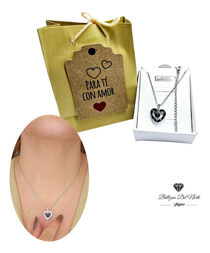 Collar Con Dije Te Amo En 100 Idiomas + Caja De Regalo Plateado
