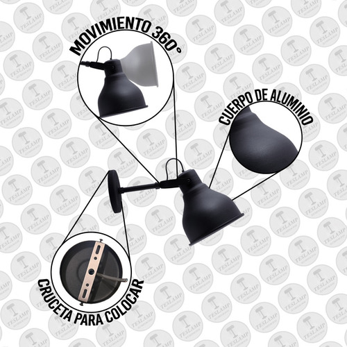 Imagen 3 de 9 de Pack X2 Lamparas Galponera Industrial Aplique Pared Chico