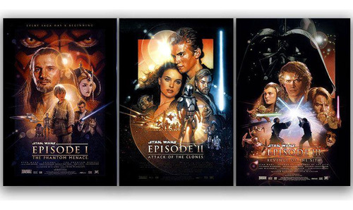 Kit Trio 3 Poster Decorativo A3 Brilhante Star Wars 1,2,3