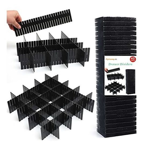 40 Organizadores Separadores Para Cajones 32x7 Cm Negro 