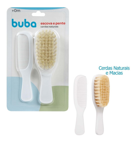 Kit Pente E Escova Macia Para Bebê Cerdas Naturais - Buba