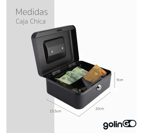 Caja Dinero Fuerte Metal Chica Llave Seguridad Charola Color Negro Mate