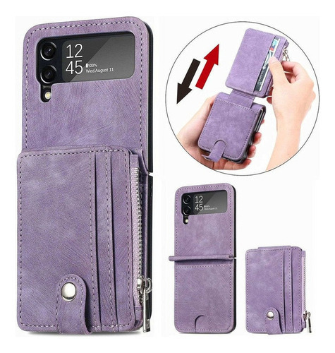 Funda extraíble para teléfono Samsung Z Flip 4, dos en uno, color violeta