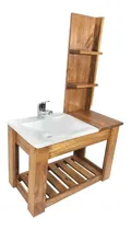 Comprar Mueble para baño DF Hogar Colgante con estantes + bacha de 60cm de ancho, 40cm de alto y 33cm de profundidad, con bacha color blanco y mueble cedro con un agujero para grifería