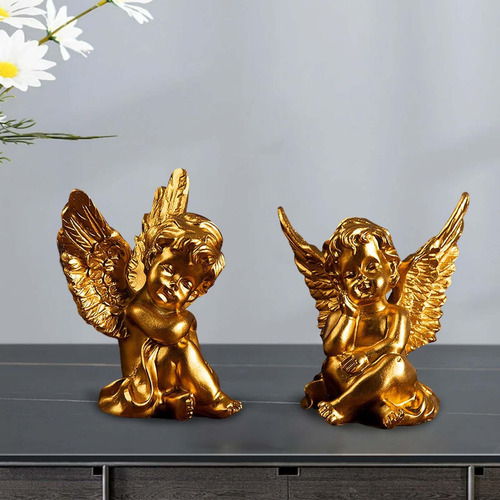 2 Estatuas De Ángeles De Querubines Decorativas De Resina