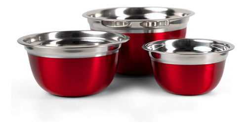 Kit 3 Pçs Tigela De Mistura Aço Inoxidável Oster Red Bowl