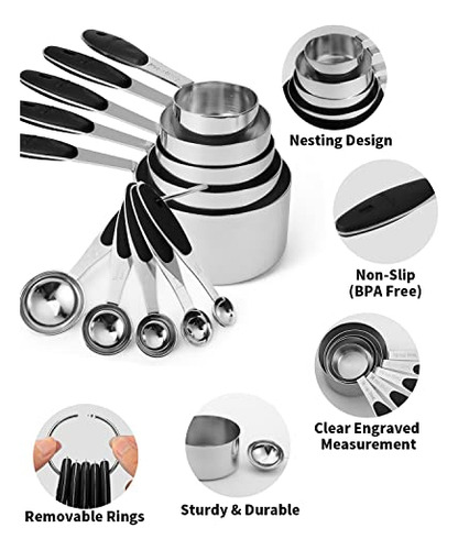 Juego De 10 Tazas Y Cucharas Medidoras Joyhill De Acero Inox