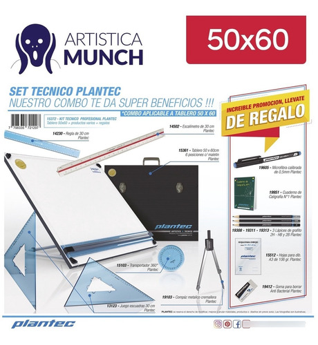 Kit Completo 50x60 Tablero Atril 6 Plantec Dibujo Regalo