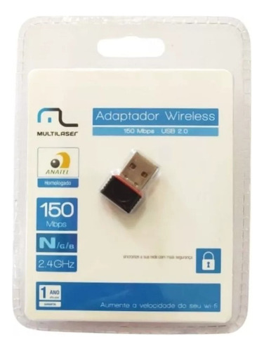 Adaptador Usb Wireless Nano 150mbps Multilaser Re035 - Preto