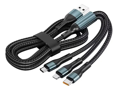 Cabo Carregador Rápido 100w 3 Em 1 Usb Tipo C 5a Micro 2m