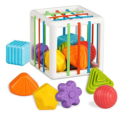 Montessori Toys Para 1 Año, Bin Y 6 Bloques De Forma Sensori