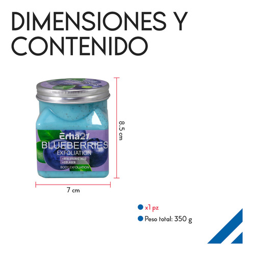Exfoliante Corporal Diler De 350ml Fórmula Con Colágeno Y Ácido Hialurónico Para Piel Suave Limpia Y Revitalizada De Uso Diario O Semanal Aroma Mora azul