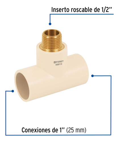 Tee Reducida Cpvc Latón Rosca Exterior1x1x1/2'', Foset 48913