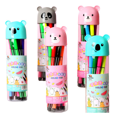 Canetinha 12 Cores Com Estojo Personalizado Bichinhos Fofos