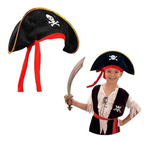 Chapéu Pirata Infantil Carnaval Halloween Festa Fantasia Mpf Cor Preto