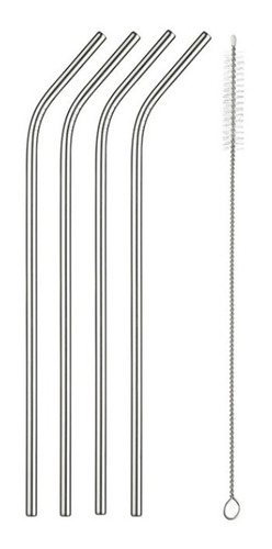 4 Popotes Y 4 Cepillos Acero Inoxidable Metal 21 O 26 Cm Color Curvo 21 Cm O 20 Oz