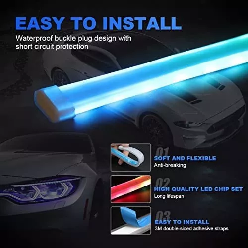  Tira de luces LED para automóvil, 2 tiras flexibles de