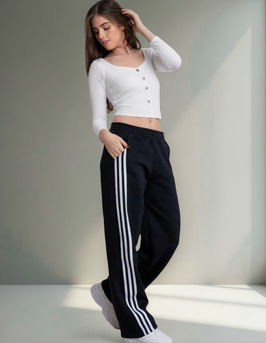 Pantalón Jogger Baggy De Mujer Con Líneas Frizado Overzise