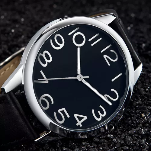 Reloj de pulsera para hombre con correa de piel para hombre, diseño de  números grandes, fácil de leer