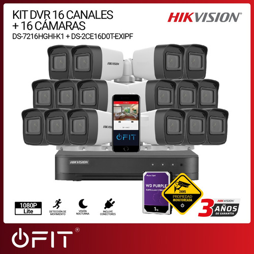 Imagen 2 de 12 de Kit Seguridad Hikvision Dvr 16 + 16 Camaras + Disco Turbo Hd