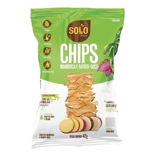 Kit 3x: Chips De Batata Doce/mandioca Assado Solo Snacks 42g