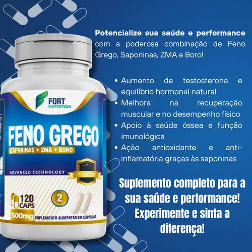 Feno Grego Premium 120 Cápsulas Com Saponinas, Zma E Boro