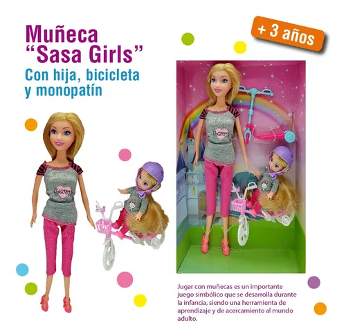 Muñeca Sasa Girls Con Hija, Bicicleta Y Monopatín 10091