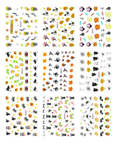 Juego De Pegatinas Para Uñas De Halloween, 9 Unidades, Calco