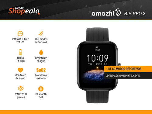 Imagen 2 de 10 de Smartwatch Reloj Inteligente Amazfit Bip 3 Pro Negro Gps .*