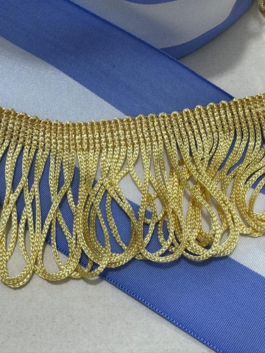 Combo Cinta Argentina 7cm X 50 M + 5 M Fleco Dorado Claro Argentina + Fleco Combo Promesa