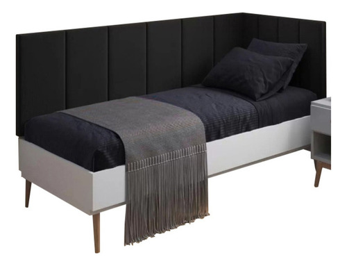 Cabeceira Cama Solteiro Com Proteção Lateral 195cm + 90cm Cor Suede Preto