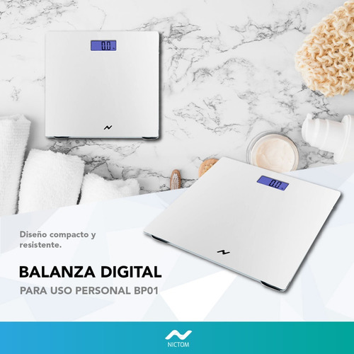 Imagen 2 de 5 de Balanza Personal Digital De Baño Nictom Bp01 Blanca