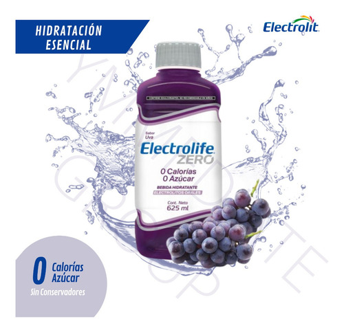 Electrolit Zero Suero Rehidratante Sabor Uva 625ml (12 Pack)