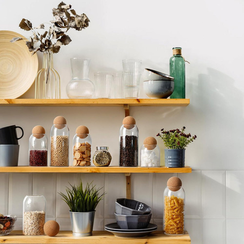 Recipientes 3 Contenedores De Alimentos Organizadores De Cocina Con Tapa 3 Tarros De Vidrio Con Tapa De Corcho Wakeshome