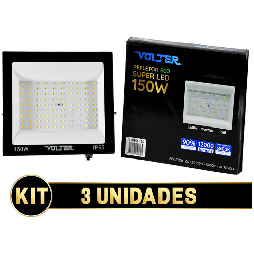 Kit 3 Refletores Holofote 150w Prova Dagua Frio 12000 Lumens