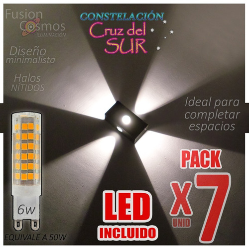 Aplique Lampara Pared Multidireccion Rayos C/led 6w Pack X7u Decoracion Cuatridireccional Hierro Moderno Living Comedor 