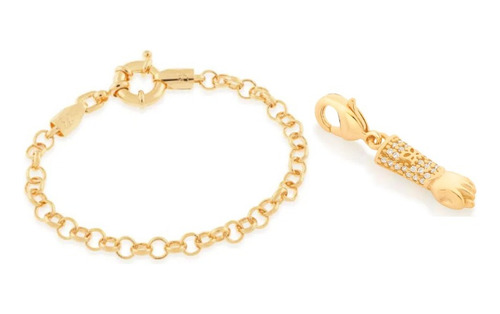 Pulseira Com Berloque Proteção Folheado Ouro Rommanel