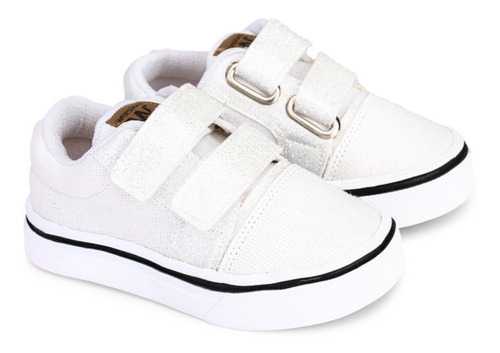 Zapatillas Bebes Abrojo Blanco Lona Brillo Talle Del 17-26