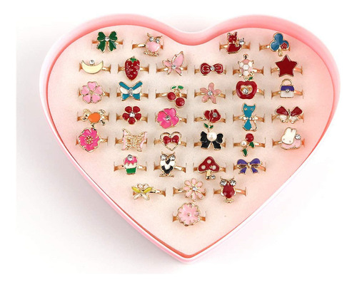 36 Anillos De Aleación De Dibujos Animados, Love Box, Anillo