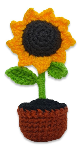 Hermoso Girasol En Maceta Tejido A Mano Crochet :)