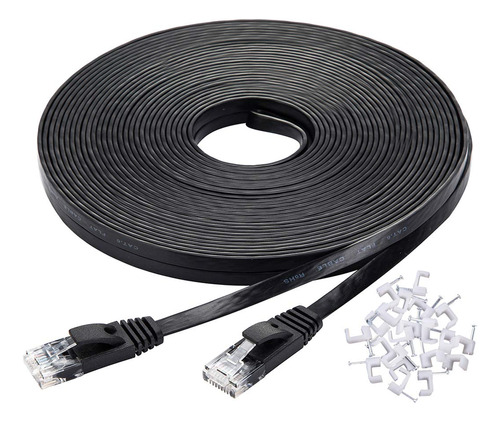 Cable Ethernet Cat 6 100 Ft Negro - Alta Velocidad, Plano,