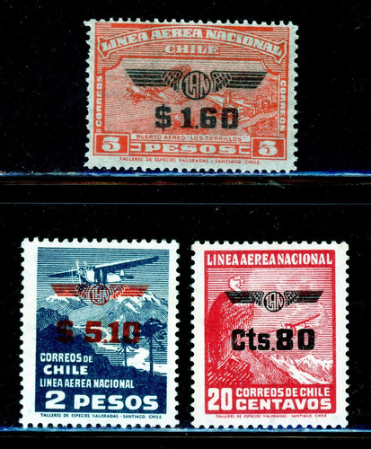 Sellos De Chile. Aéreos Provisorios  Lan . Con Filigr. 1940.