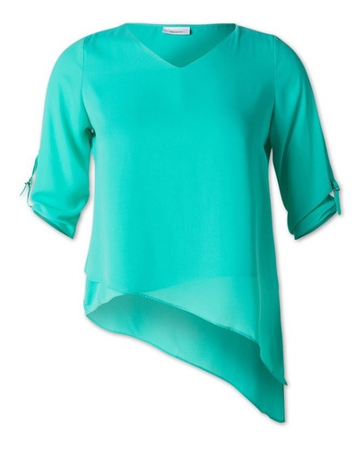 Blusa Asimétrica Crepe Turquesa Importada Talle Grande