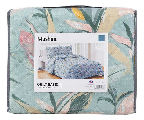 Quilt Coordoba 2 Plazas Marca Mashini Color Celeste Estampado Goose